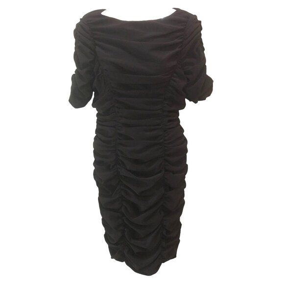 Taylor Womens Size 6 Black Ruched Exposed Zip Elbow Sleeve Sheath Bodycon Dress - Picture 1 of 10